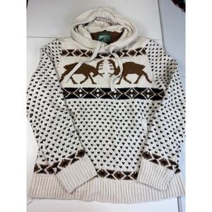 American Eagle Outfitters Cream‎ Moose Hoodie Sweater Pullover Knit M